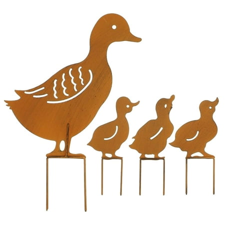 Sculpture Garden Dc Christmas Metal Garden Stake Family Duck Shape Statue Animal Garden Retro Sculpture Outdoor Fences Lawn Backyards Stake Decoration Figurines Ornament Statues ()