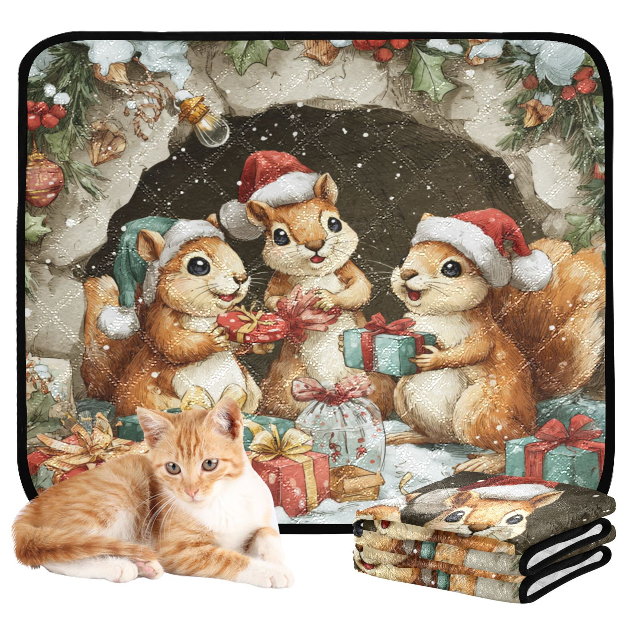Qxltty Cute Baby Squirrels Cat litter Pads Pet Set of 2 Diaper Mats Center Anti-leakage Layer Absorbent Soft and Comfortable