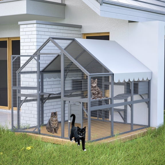 82''L Catio Enclosure for Cars, Seizeen Outdoor Cat House Cat Cage Extra Large Walk-in Enclosure for Kitty Pet w/Waterproof Top, Bridges, Platforms, Rest Boxes