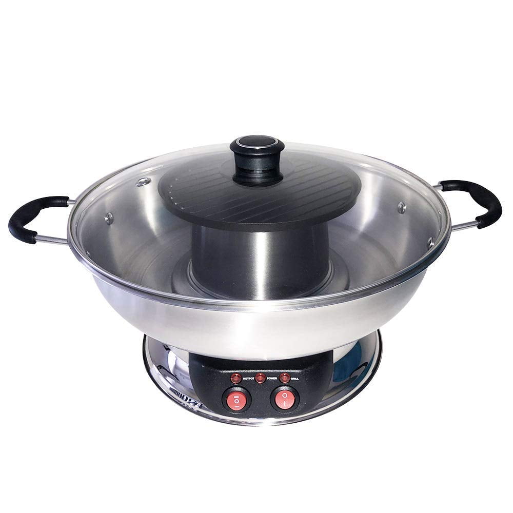LIVEN Electric Shabu Shabu Pot with Grill and Non-Stick Coating Electric Hot Pot 