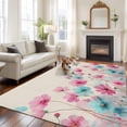 thumbnail image 3 of Area Rug 72×108in, Watercolor Blue Pink Flowers on Linen Floor Carpet Living Room Rug, Retro Floral Art Non-Slip Welcome Mat Indoor Rugs for Bedroom Dining Room, 3 of 9