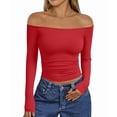 thumbnail image 4 of Womens Long Sleeve Off the Shoulder Tops Going Out Cute Basic Y2K Fall Fashion 2026 Outfits Clothes Red S, 4 of 9