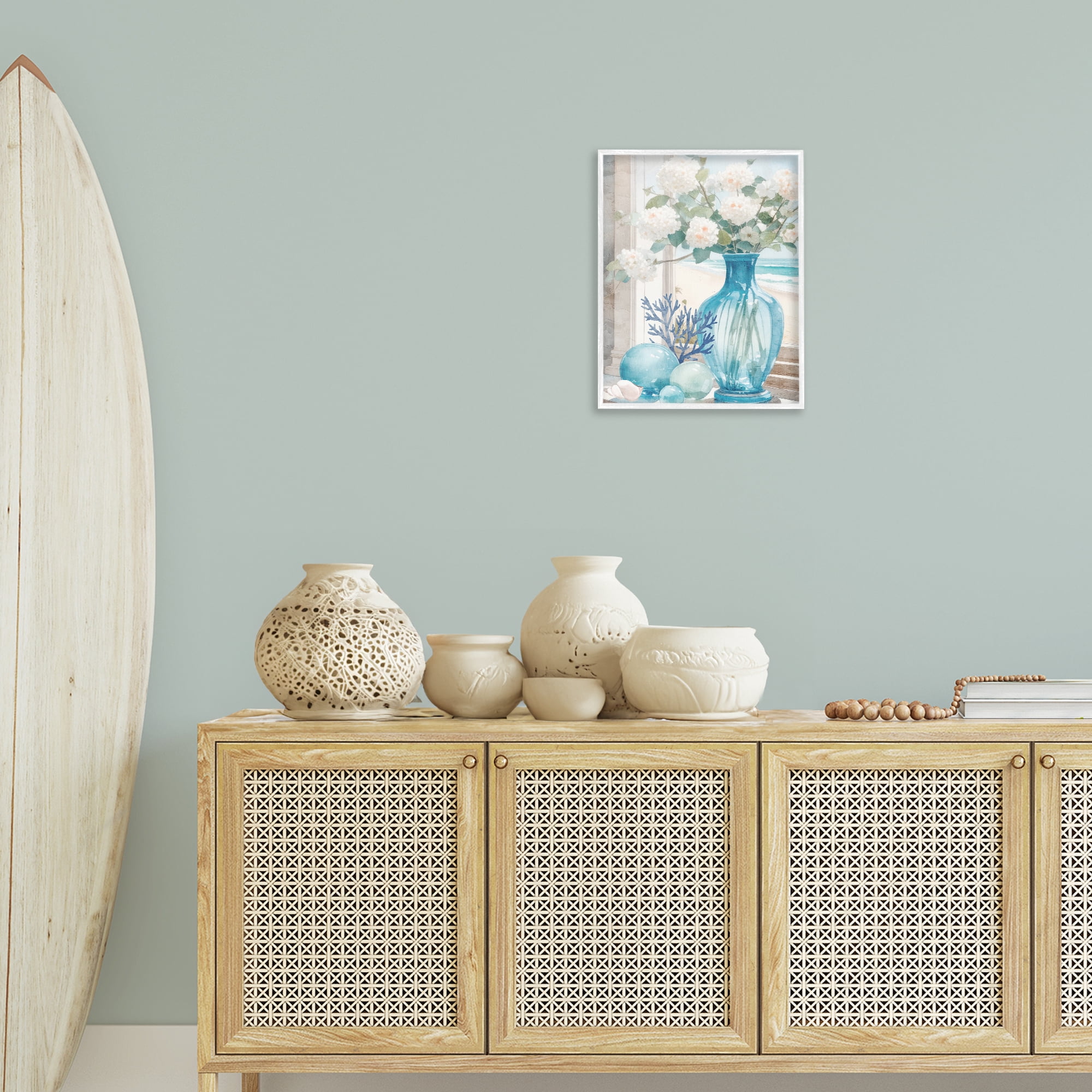Stupell Industries Sea Glass & Coral Botanical & Floral Painting White Framed Art Print Wall Art, 16 x 20