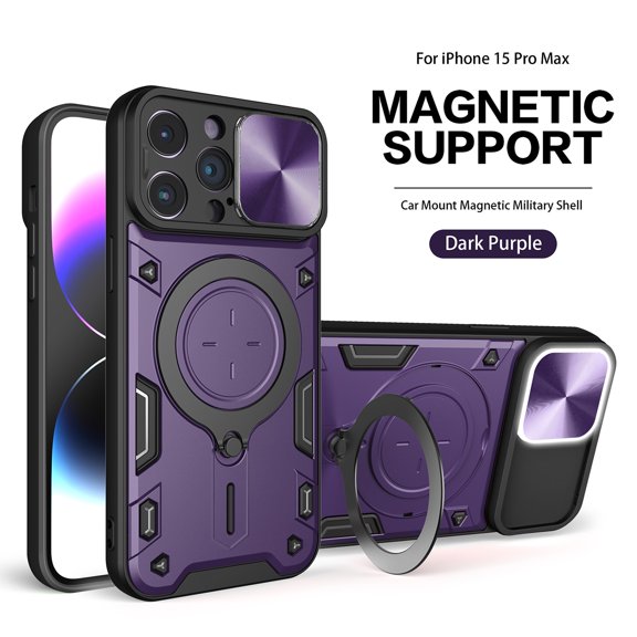 Reiko TPU PC Shockproof Magnetic Phone Case with Ring Holder for iPhone 15 Pro Max in Purple