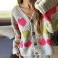 thumbnail image 5 of SYMOID Womens Gray Cardigan with Pink Green Heart Pattern - Soft Acrylic, Oversized V-Neck, Button Front, Casual Layerable for Everyday Wear (S/M/L/XL),Size XL, 5 of 9