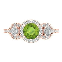 1.46 ct Round Cut Natural Peridot 3 Stone 18K Rose Gold Womens Engagement Ring