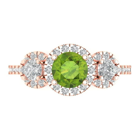 Clara Pucci 14K Rose Gold 1.46ct Peridot Three-Stone Ring for Women