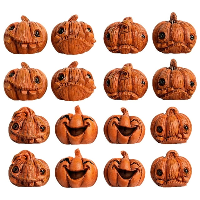 16 piezas de mini calabaza fantasma para centro de mesa, adorno de escritorio de terror para el hogar, armario, estantería, decoración de sala de