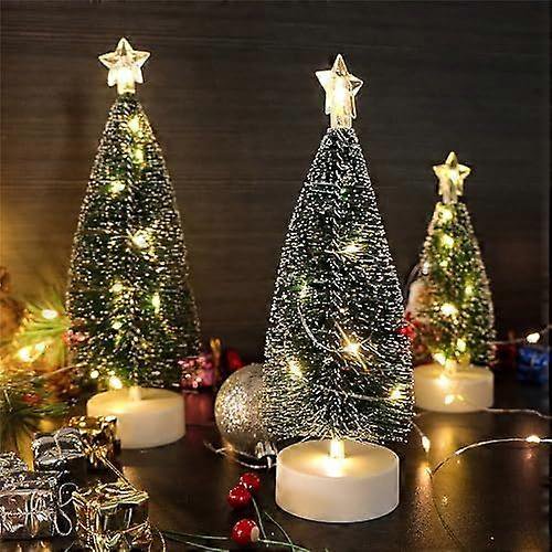 3 Pack Small Christmas Tree with Lights, 16.5cm Tall Tabletop Christmas Tree, Mini Christmas Tree with Artificial LED Pines, Slim Christmas Tree, Plas