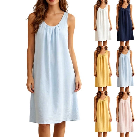 Taqqpue Sleeveless Nightgowns for Women Sleep Shirts Summer Loose Fit Home Tank Dress Nightshirt Pullover Nightdress Soft Cotton Sleepwear Plus Size Maxi Dress for Women