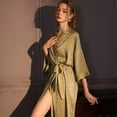 thumbnail image 3 of Jacquard Nightgown for Women Spring and Autumn Long Bathrobe Bath Skirt Ice Silk High-Grade Satin Home Wear Single Robe Can Be Worn outside, 3 of 9