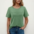 thumbnail image 2 of Yanlir Classique Hauts à Col Rond Manches Courtes pour Femmes Couleur Unie Printemps Été Blouse Décontractée, Basique Ample Style T-Shirt pour Usage Quotidien 2025(Vert2,), 2 of 7