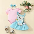 thumbnail image 3 of Sunnyoo Girls Ruffles Short Sleeve Romper Cartoon Bear Prints Skirt Headband Outfits, 3 of 8