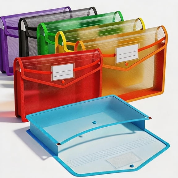 YMWVH Plastic Expanding File Folder, Transparent Envelopes with Snap Closure, No Dividers, Large Capacity, Assorted Colors, Fits Letter / A4 Size - 7 Pack