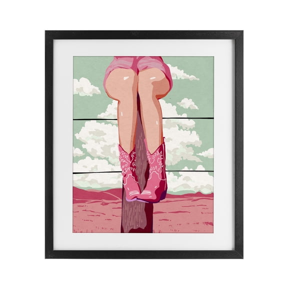 Stupell Industries Cowgirl on Fence Post Black Framed Print Under Glass, design by Ziwei Li