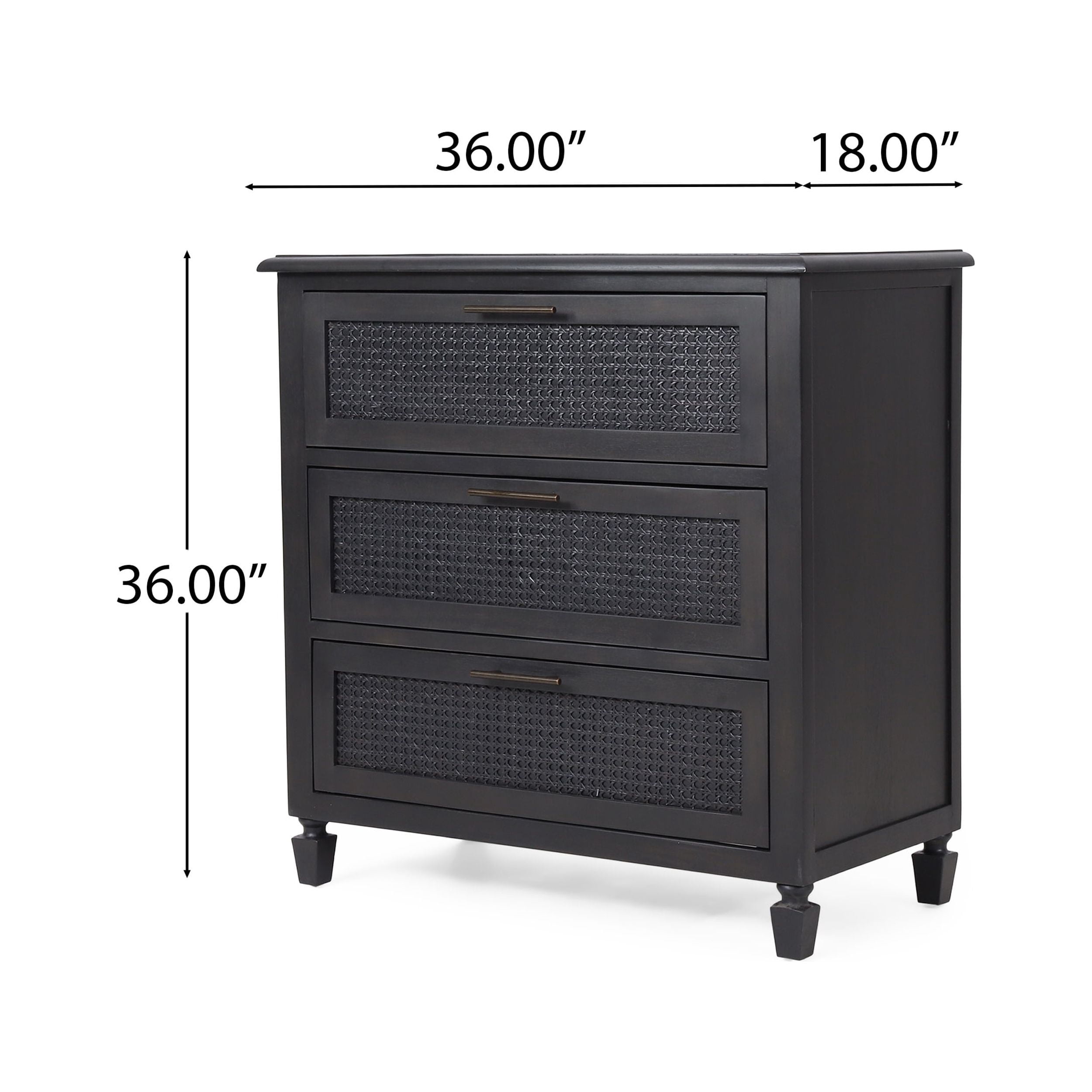 Noble House Thurber Acacia Wood and Cane 3 Drawer Dresser, Dark Gray