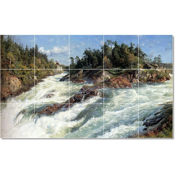Ceramic Tile Mural-Peder Mork Monsted Waterfront Painting 322. 30" w x 18" h using (15) 6 x 6 ceramic tiles