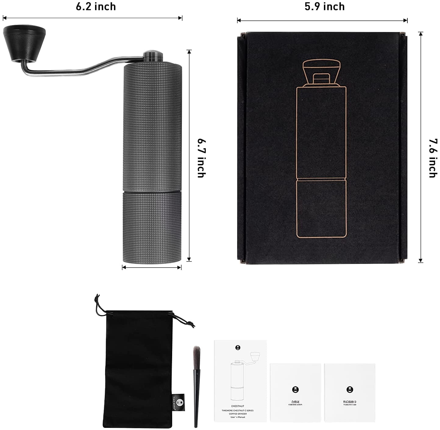 Chestnut C2 MAX Manual Coffee Grinder with Adjustable Coarseness, Capacity 30g with CNC Stainless Steel Conical Burr, Pour Over Coffee for Hand Grinder of Office Home Traveling Camping