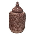 thumbnail image 2 of Benzara Cement Lidded Jar with Embossed Scroll Design, Crackle Pink, 2 of 2