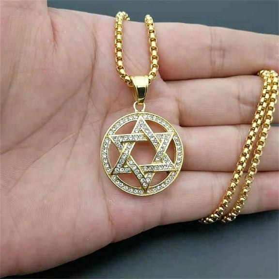 Star of David Choker Necklace for Women 14K Yellow Gold Neck Chain Hexagram Israel Jewish Judaism Jewelry J042