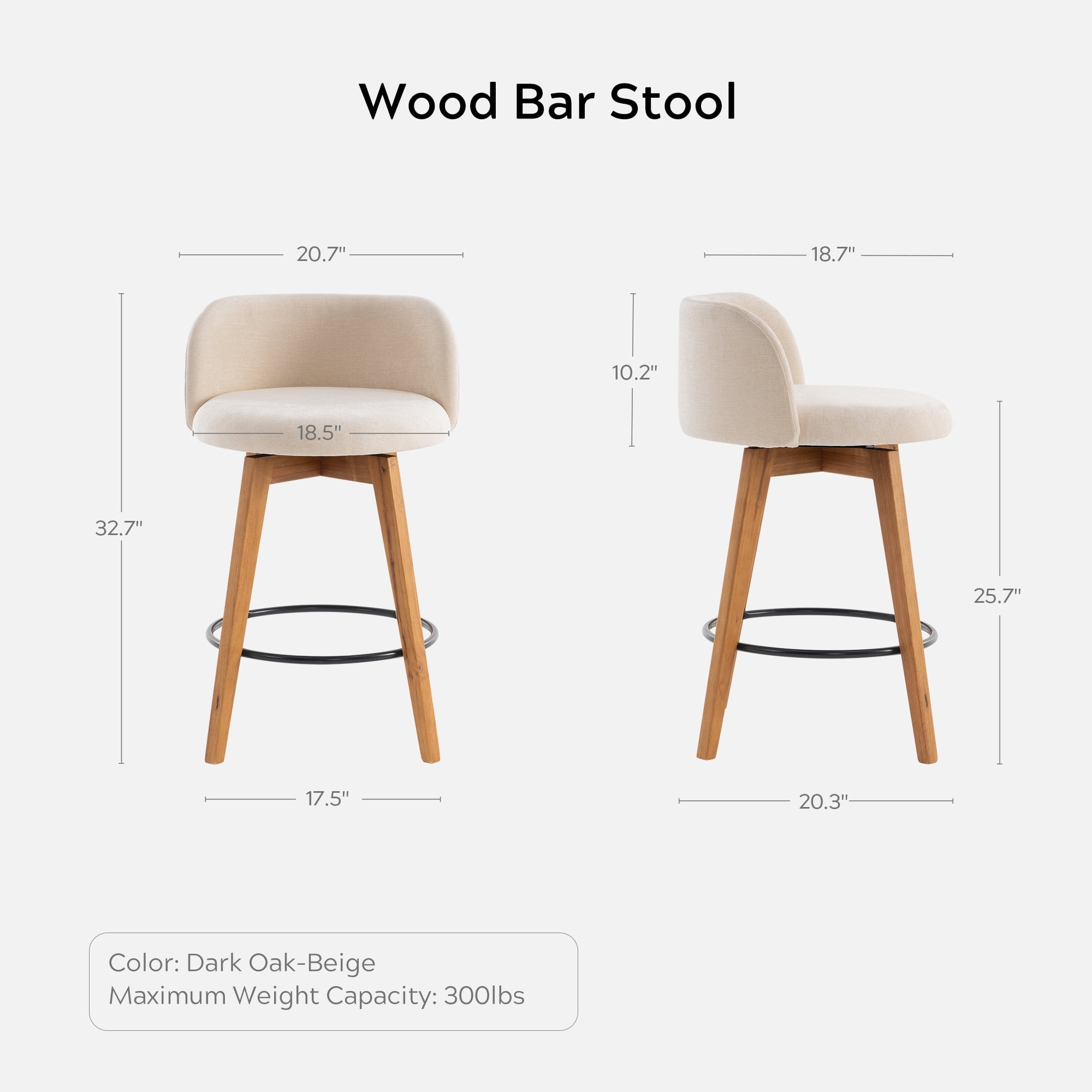 EYYTHUNG Adult Low Back Swivel Bar Stools Swivel Barstools Chenille Fabric Upholstered Set of 2, Beige