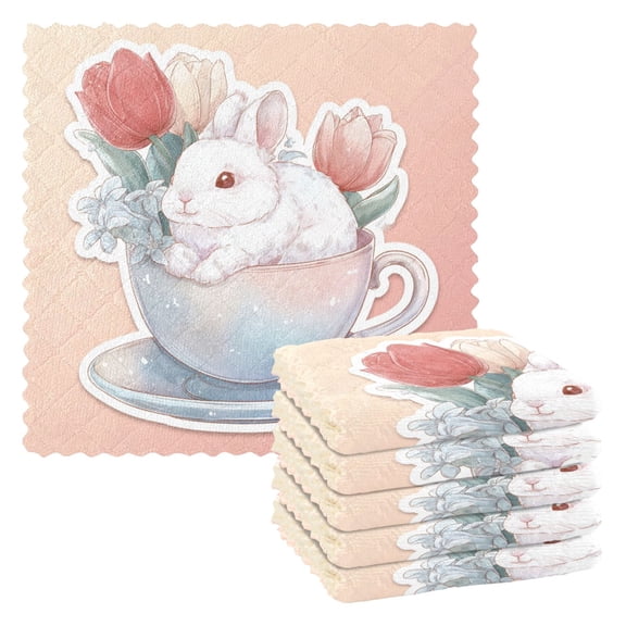 6 Pieces of Kitchen Towels 11x11Inch Kitchen Dish Cloths Kitchen Dish Towels Reuseable Cleaning Cloths Rabbit Cute