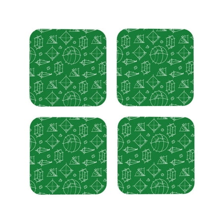 

Leather Coasters Set of 4 - Math Geometric Print green Lightweight Non-Slip Drink Coasters for Desk Anti-Scalding Desk Cup Coasters for Office Table Decor Square