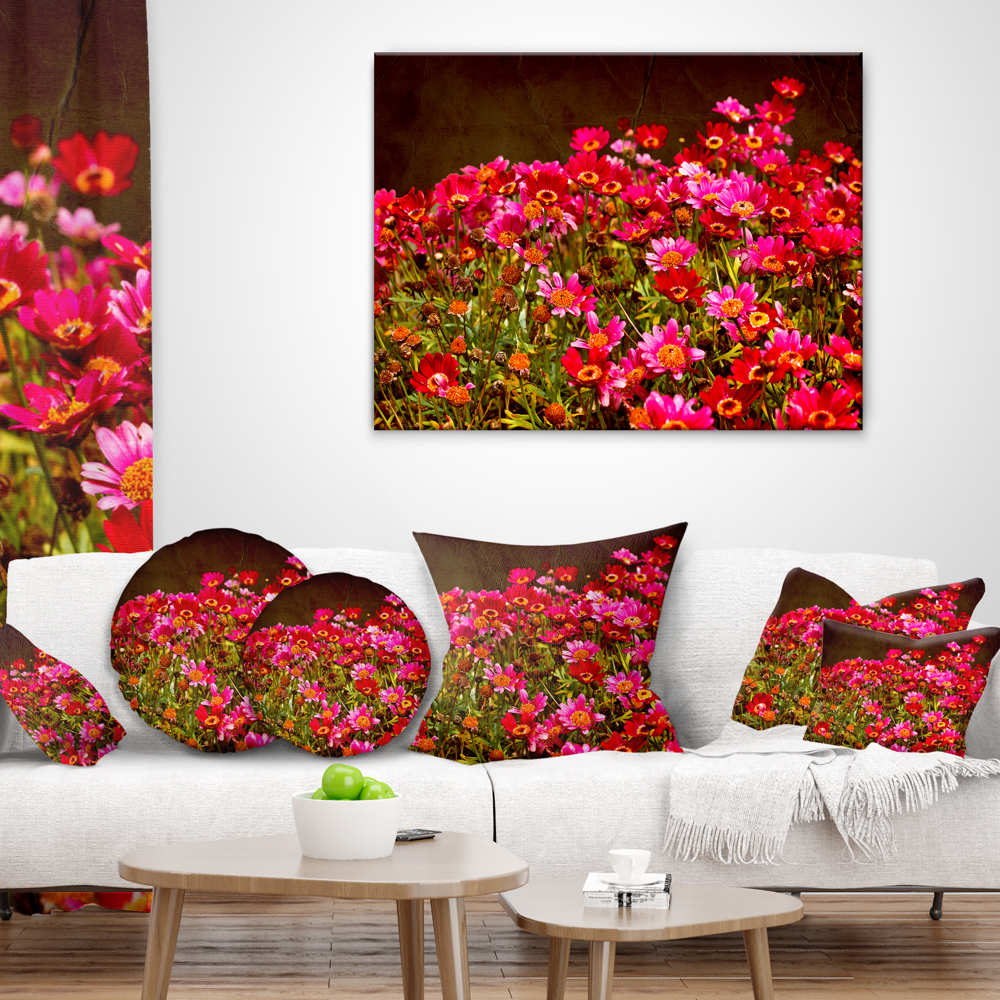 Designart Small Red Flowers in Spring Photo - Floral Throw Pillow - 18x18