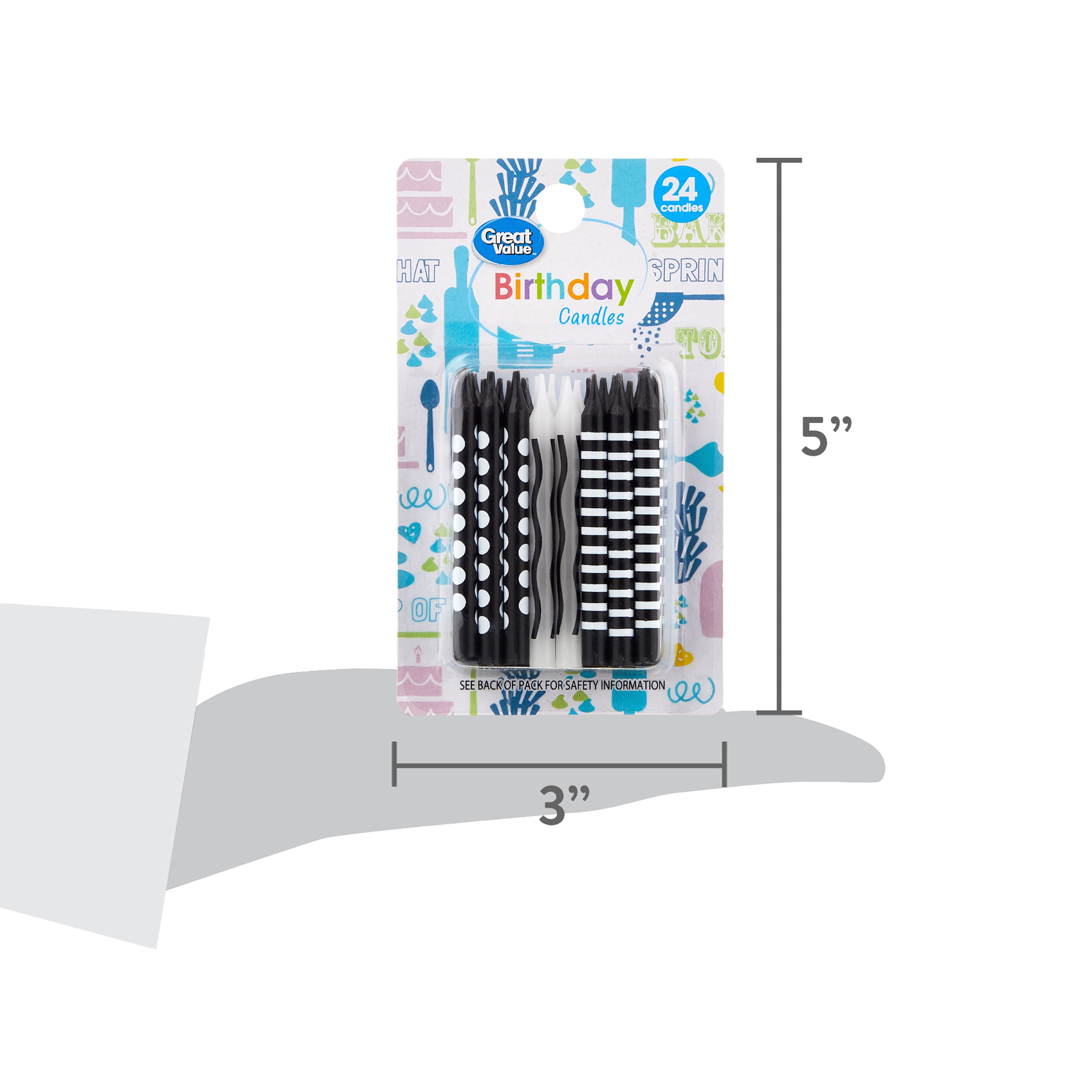 (6 pack) Great Value Birthday Candles, Black and White, 24 Count