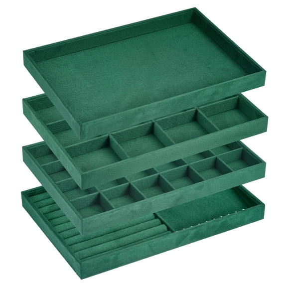 Jewelry Tray, 4 Pack Stackable Jewelry Display Tray with Lid, Jewelry Organizer for Ring Earring (Dark Green)