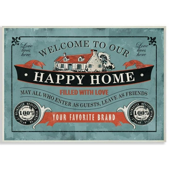 Stupell Industries Happy Home Inspirational Vintage Comic Book Design Wall Plaque by Ester Kay