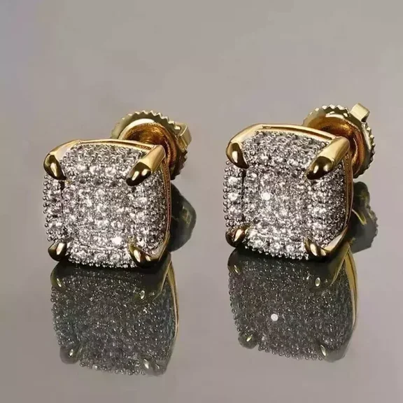Men's Stud Earrings 2.30 Ct Round Cut White Moissanite 14K Yellow Gold Plated