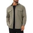 thumbnail image 4 of INSPIRE CHIC Work Jacket for Men's Long Sleeve Button Casual Solid Color Shirt Jacket M Gray Khaki, 4 of 6