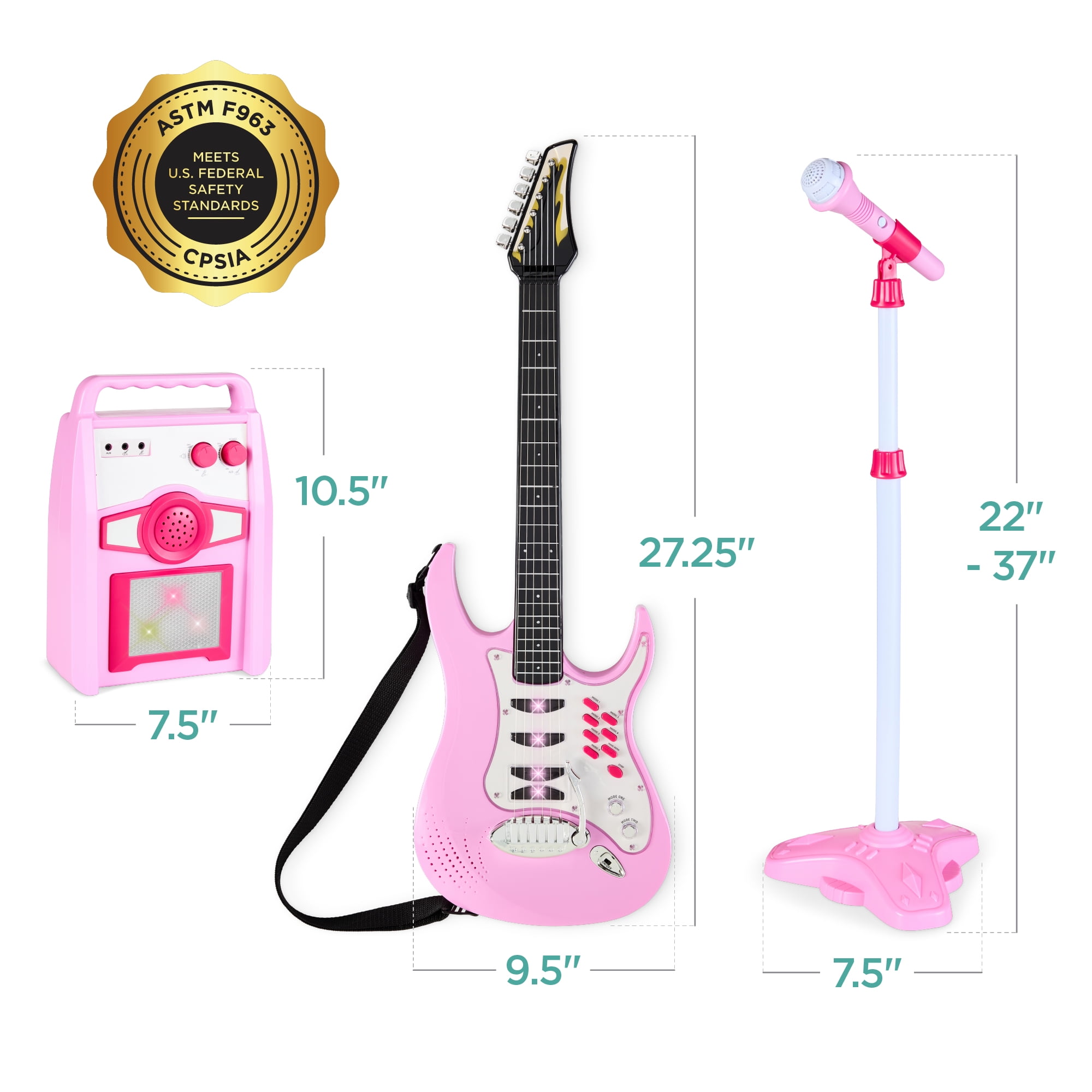 Best Choice Products Pretend Play Kids Electric Guitar, Toy Guitar with Interactive Microphone, Amp - Soft Pink