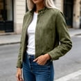 thumbnail image 6 of Byworldtasic Womens Cropped Faux Suede Jacket Stand Collar Zip Front Long Sleeve Moto Biker Outerwear with Pockets, 6 of 9