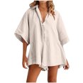 thumbnail image 1 of Yuyuzo Women Jumpsuit V-Neck Half Button Collared Rompers Short Sleeve Oversized Lightweight Overalls, 1 of 7