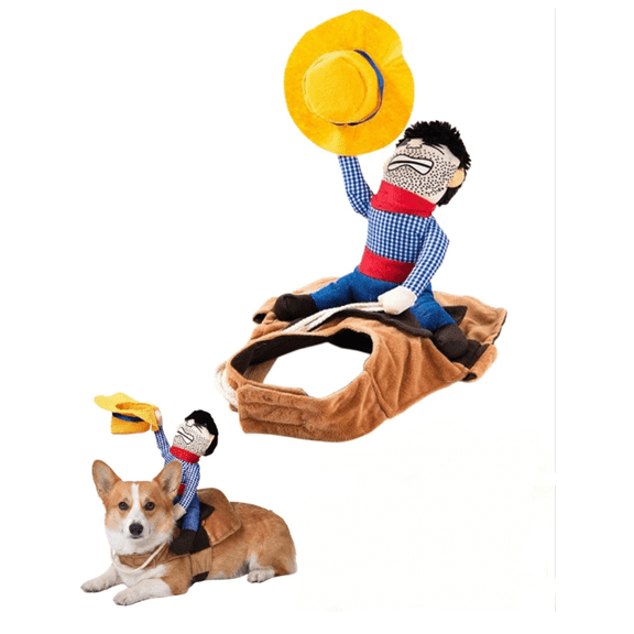Doggy Doggie Rider, Cowboy Rider Dog Puppy Costume Clothes with Doll Hat | Breathable Knight Style Design Riding Pets Costumes Creative Fairy for Christmas Halloween Day Pet