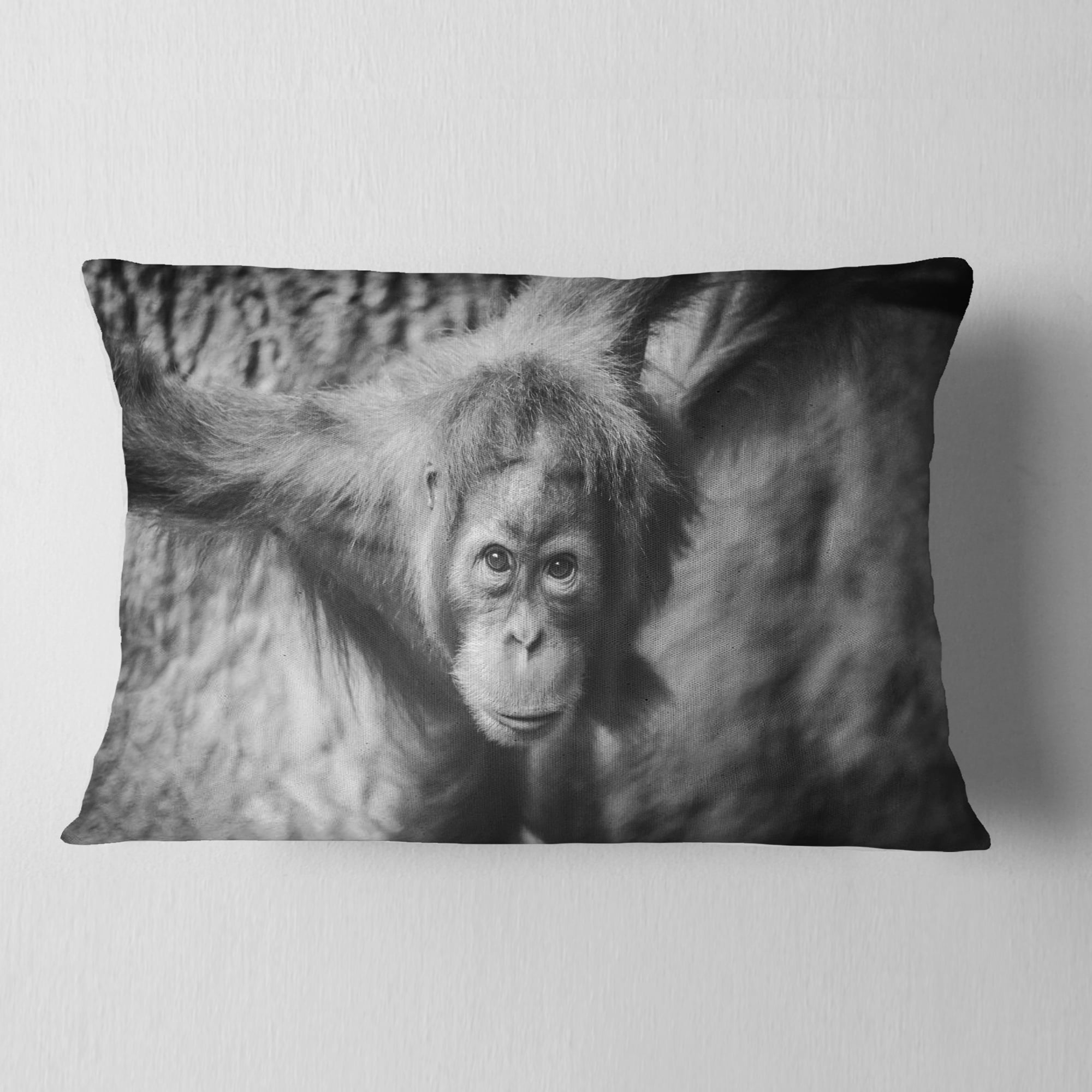 Designart Young Orangutan Black - Abstract Throw Pillow - 12x20
