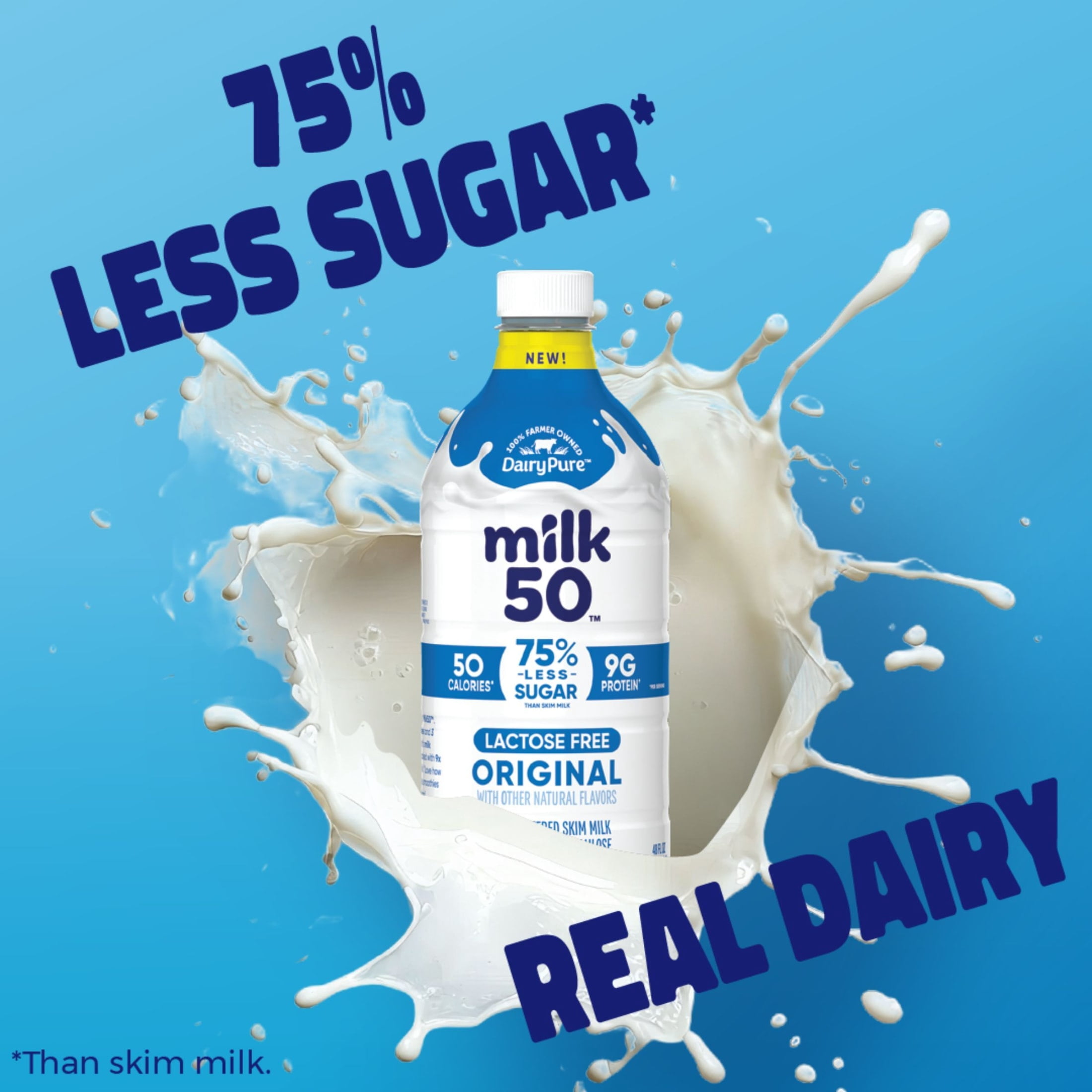 DairyPure Milk50 Original Lactose Free Skim Milk, 48 Fl Oz