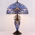 thumbnail image 6 of Rustic Tiffany Style Large Table Lamp with Nightlight 24" Tall Blue Purple Lavender Stained Glass Baroque Vintage Base Living Room Bedroom Bedside Nightstand Home WERFACTORY Led Bulb Included, 6 of 10