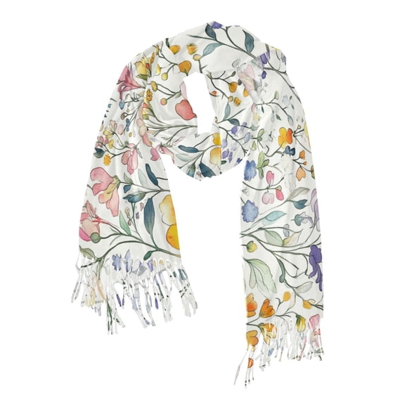 FORMRS Womens Scarf Winter Soft Long Big Warm Shawls Wrap Tassel Scarves, Watercolor Wildflowers