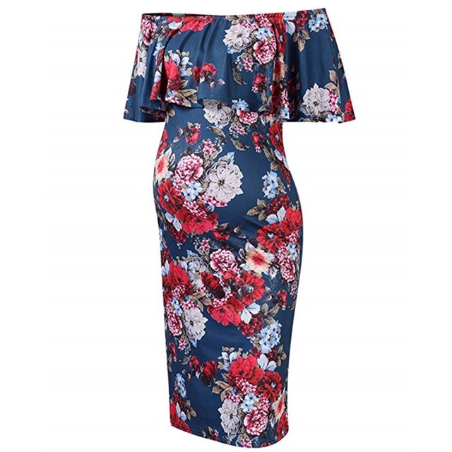 zanvin Robe de Grossesse pour Femmes, Robe de Maternité Sans Manches à Imprimé pour Femmes, Robe Longue Décontractée à Épaules Dénudées