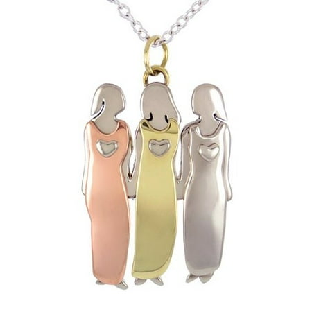 Sisters Necklace, Three Sisters or Best Friends Pendant Necklace in Mixed Metals on 18 - 20 inch Silver Plated Chain,