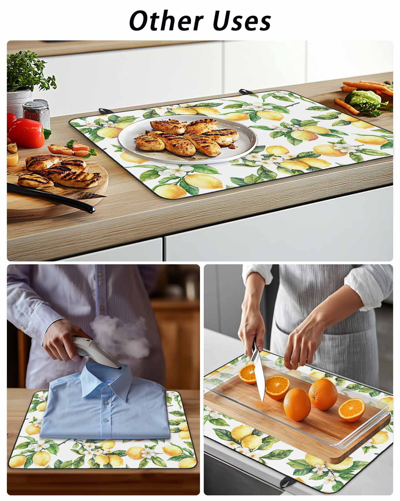 Stove Top Covers for Electric Stove, Yellow Lemon Glass Stovetop Cover Protector, Spring Summer Flower Green Leaf Plant Induction Cooktop Protector Oven Mat for Kitchen Countertop 24"x21"