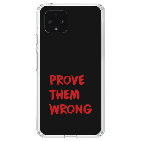 DistinctInk Clear Shockproof Hybrid Case for Google Pixel 4 (5.7" Screen) - TPU Bumper, Acrylic Back, Tempered Glass Screen Protector - Prove Them Wrong - Black & Red