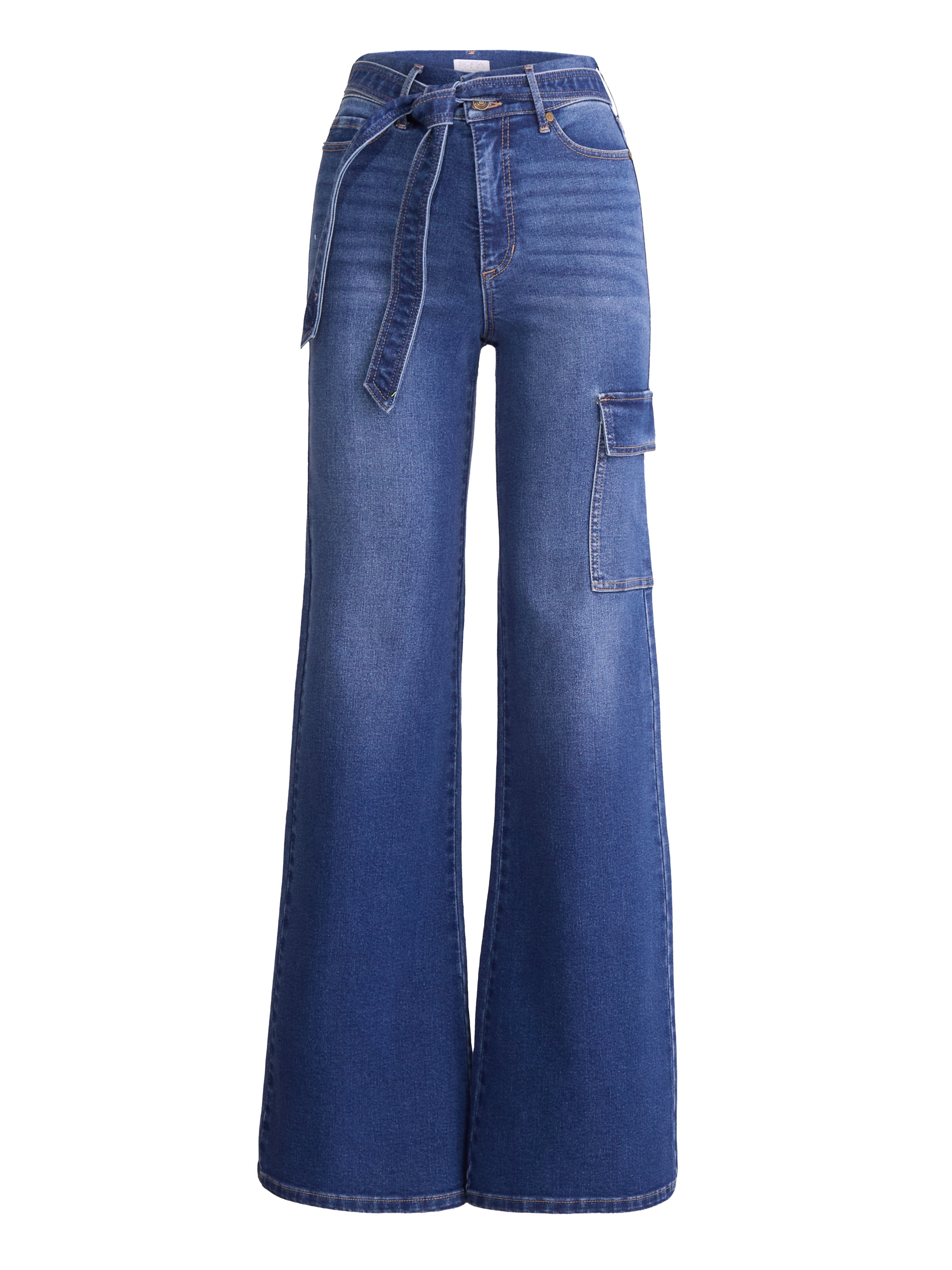 Sofia by Sofia Vergara Women's and Women's Plus Margot Wide Leg High Rise Cargo Jeans with Belt, Sizes 0-28W