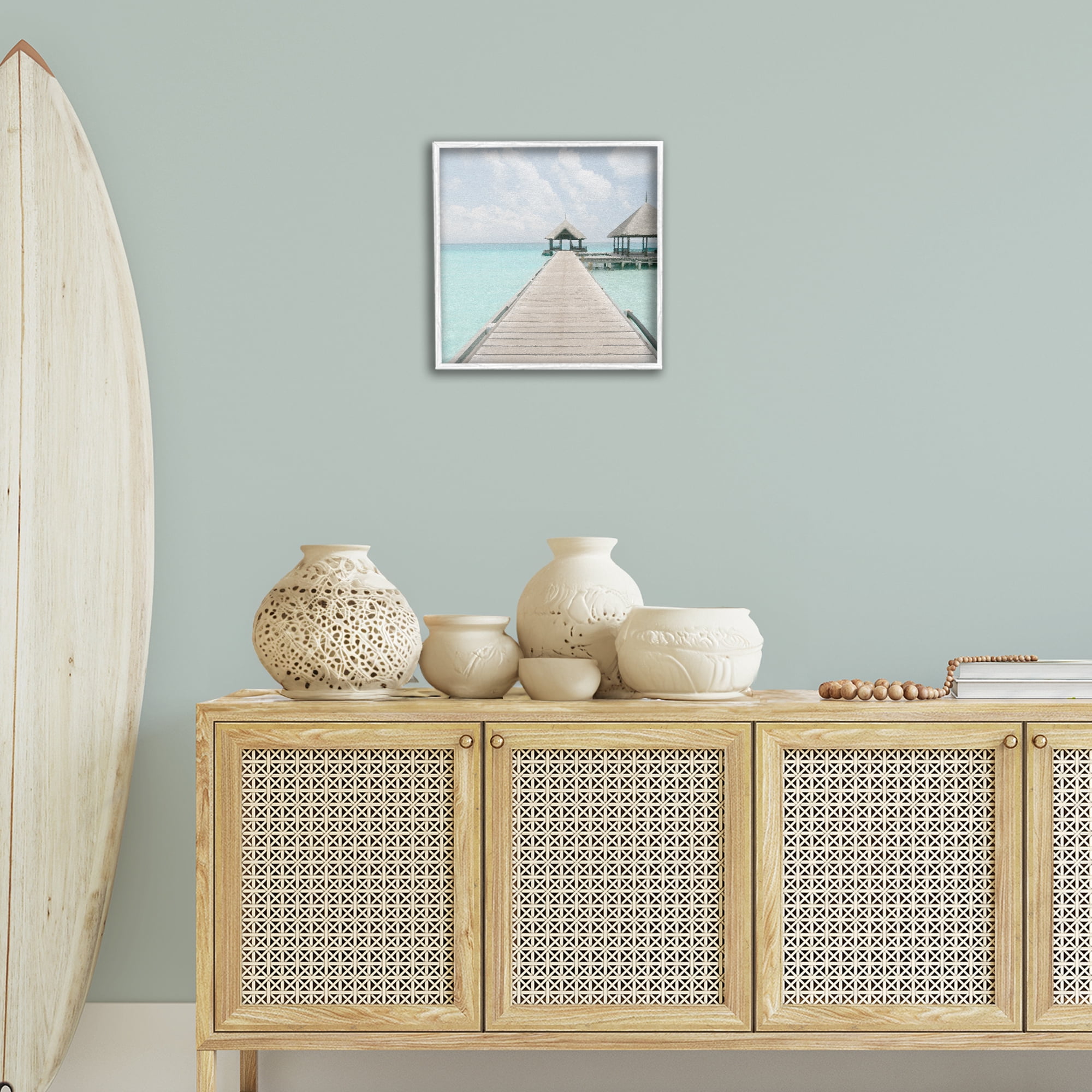 Stupell Industries Tropical Long Pier Coastal Photography White Framed Art Print Wall Art, 17 x 17