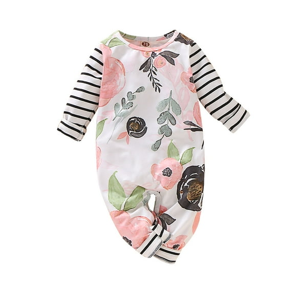 KIMI BEAR Nerborn Baby Girls Rompers Long Sleeves Floral Bodysuits Baby Girls One-piece Fall Pink 0-3 Months