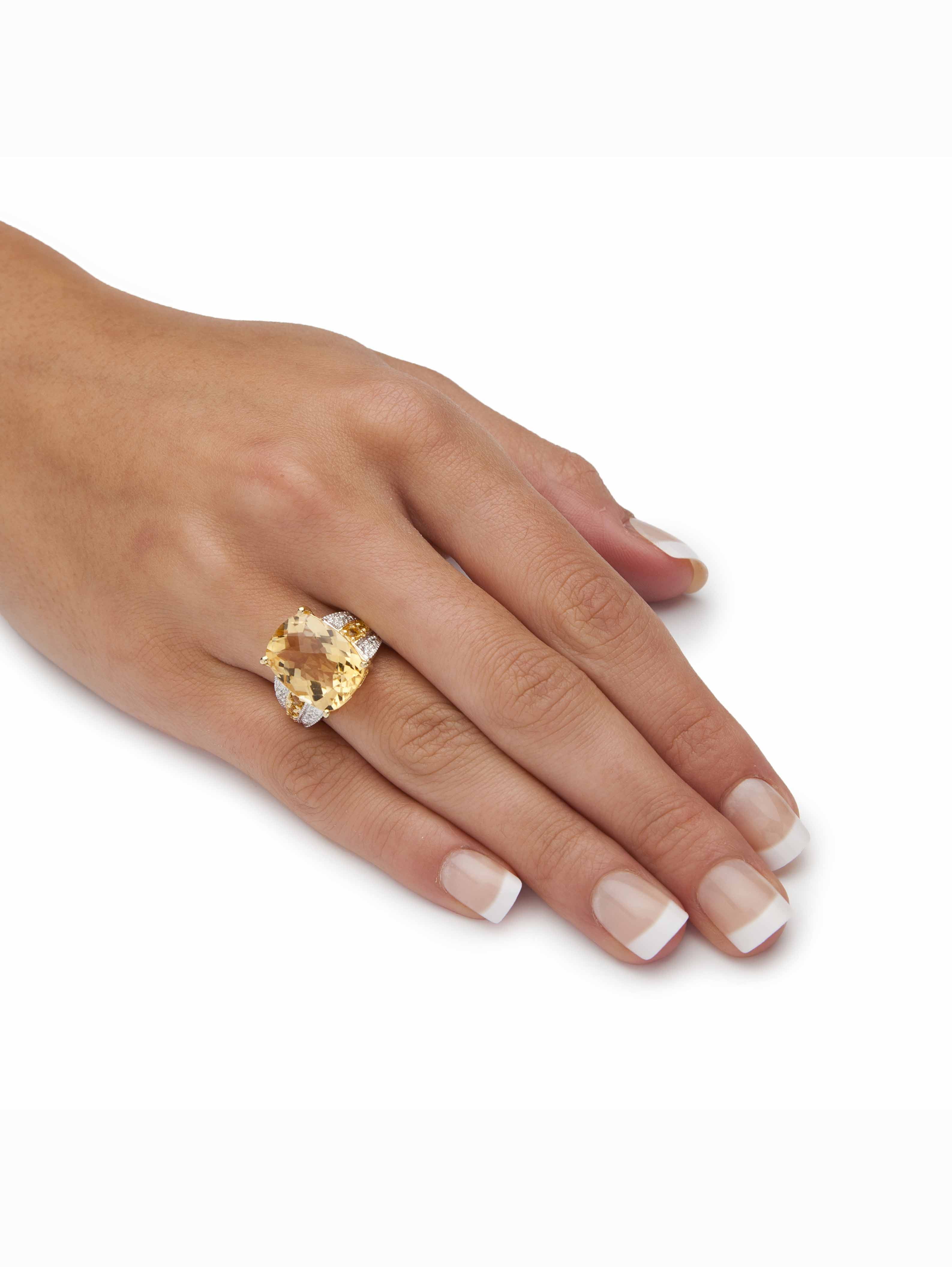 PalmBeach Jewelry Cushion-Cut Genuine Citrine or Blue and White Topaz or Smoky Quartz and Citrine Cocktail Ring in Gold-Plated Silver