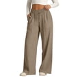 thumbnail image 3 of Hxshgdsn Wide Leg Long Sweatpants for Womens Solid Elastic Waist Drawstring Wide Leg Flowy Pants with Pockets Loungewear（Khaki/2XL）, 3 of 10